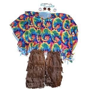 Spirit Halloween Hippie Costume Set Adult One Size Tie Dye Poncho Accessories